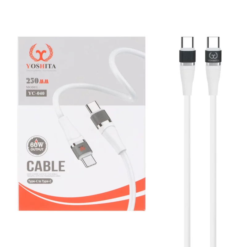 کابل شارژ فست پاوربانک YOSHITA Type-C To Type-C مدل YC-040 - سفید - MMS - تصویر 2