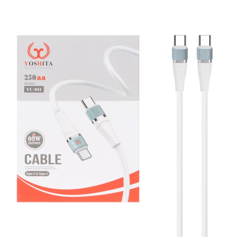 کابل شارژ فست پاوربانک YOSHITA Type-C To Type-C مدل YC-041 - سفید - MMS - تصویر 2
