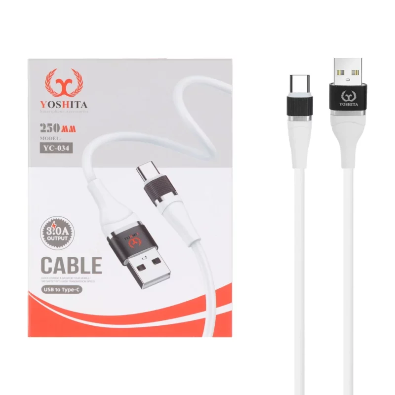 کابل شارژ فست پاوربانک YOSHITA Type-C مدل YC-034 - سفید - MMS - تصویر 2