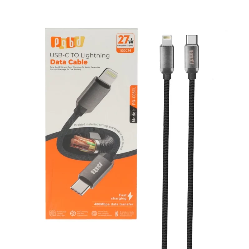 کابل شارژ فست pqbd Type-C To Lightning مدل PQ-C05CL 27W - مشکی - تصویر 2