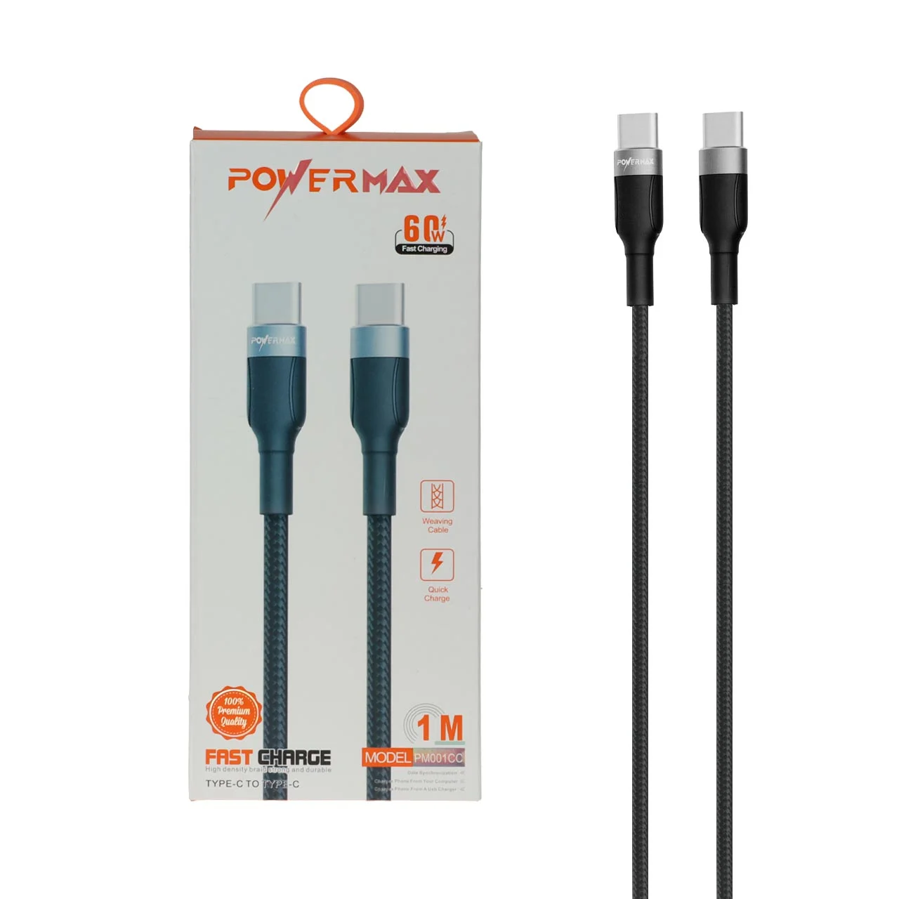 1587-1717014-1 کابل شارژ فست Power Max Type-C To Type-C مدل PM001CC 60W - مشکی - تصویر 1