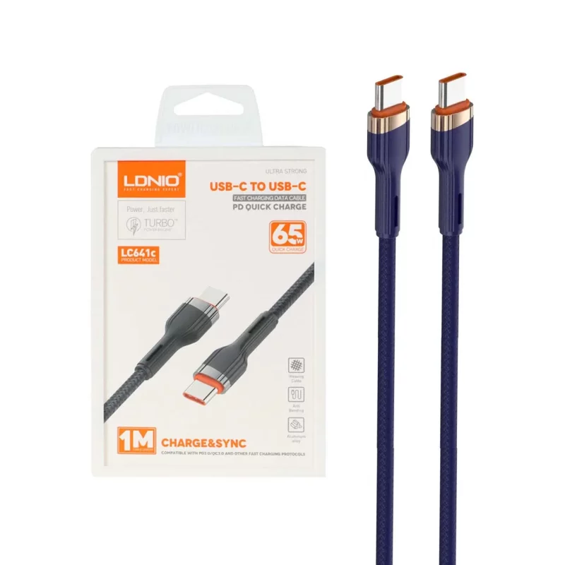 کابل شارژفست PD و فست LDNIO Type-C To Type-C مدل LC641C 65W - سرمه ای (اصلی) - تصویر 2