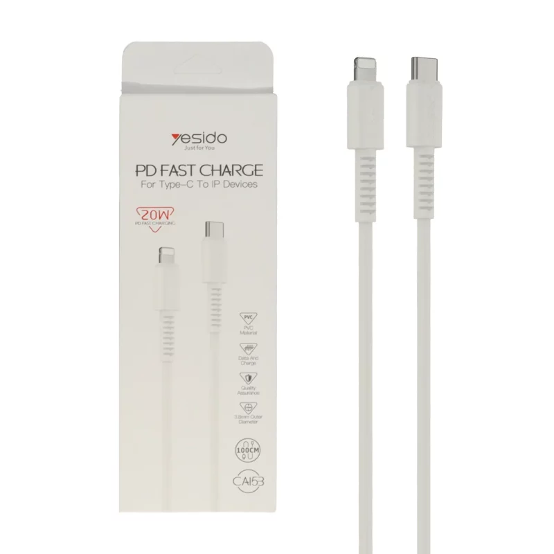 کابل شارژ فست Yesido Type-C to Lightning مدل CA153 20W - مشکی (گارانتی 18 ماه تعویض نیکان همراه) - تصویر 2