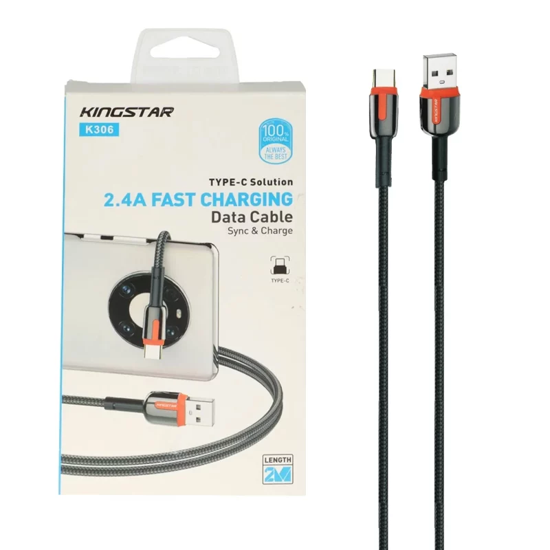 کابل شارژ 2 متری KingStar Type-C مدل K306 - مشکی (گارانتی متین) - تصویر 2