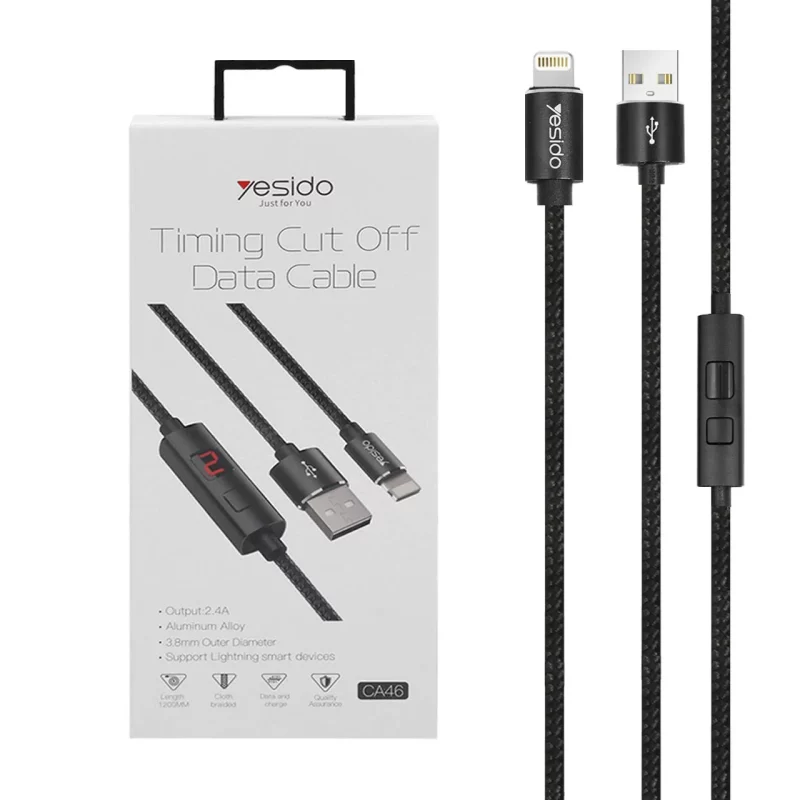 کابل شارژ yesido Timing Cut Off Data-CA46-iOS-مشکی (گارانتی 18 ماه تعویض نیکان همراه) - تصویر 2