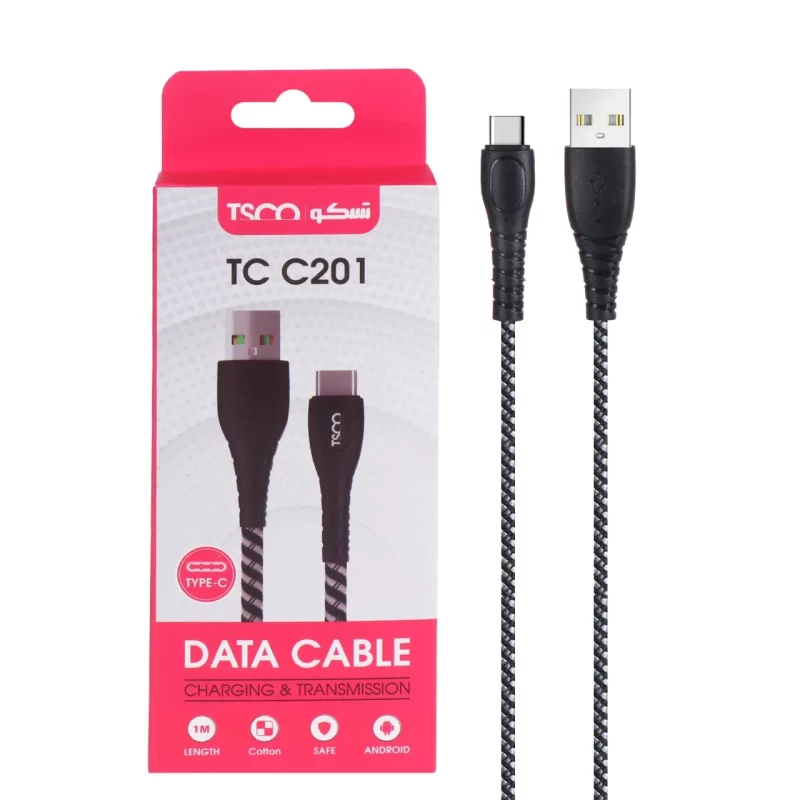 کابل شارژ و دیتا فست کنفی TSCO Type-C مدل TCC 201 - مشکی سفید(گارانتی 12 ماهه TSCO) - تصویر 2