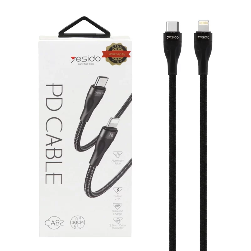 کابل شارژ پاوربانک PD و فست yesido Type-C To Lightning مدل CA82 - مشکی (گارانتی 18 ماه تعویض نیکان همراه) - تصویر 2
