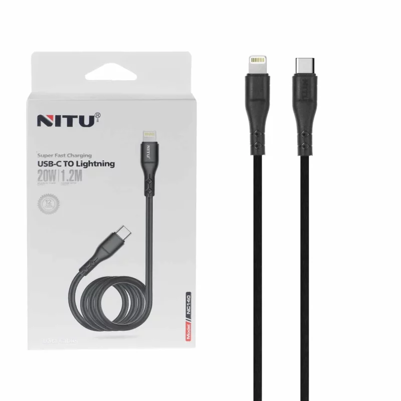 کابل شارژ فست 1.2 متری NITU Type-C to Lightning مدل NC140 - مشکی (گارانتی 18 ماه تعویض نیکان همراه) - تصویر 2