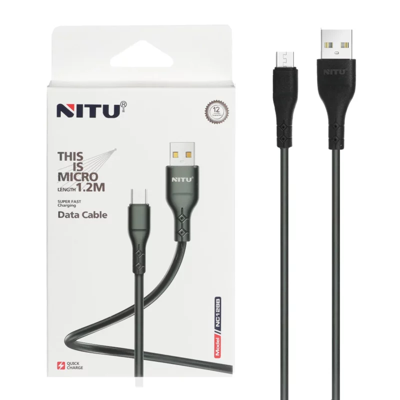 کابل شارژ و دیتا فست اندروید NITU مدل NC128B - مشکی (گارانتی 18 ماه تعویض نیکان همراه) - تصویر 2