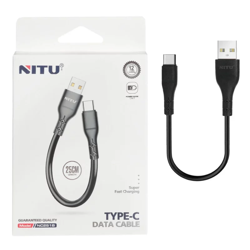 کابل شارژ پاوربانک فست NITU Type-C مدل NC251B - مشکی (گارانتی 18 ماه تعویض نیکان همراه) - تصویر 2