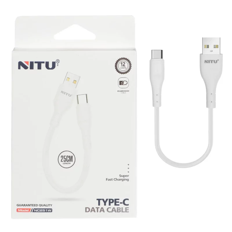 کابل شارژ پاوربانک فست NITU Type-C مدل NC251W - سفید (گارانتی 18 ماه تعویض نیکان همراه) - تصویر 2