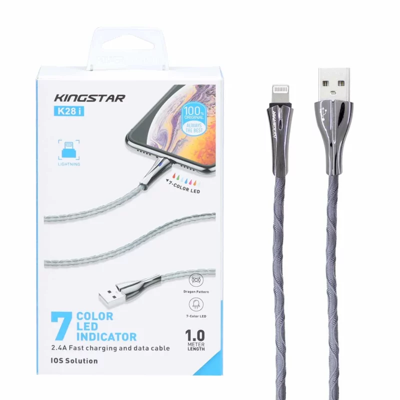 کابل شارژ فست آیفون KingStar مدل +K28 i - طوسی - تصویر 2