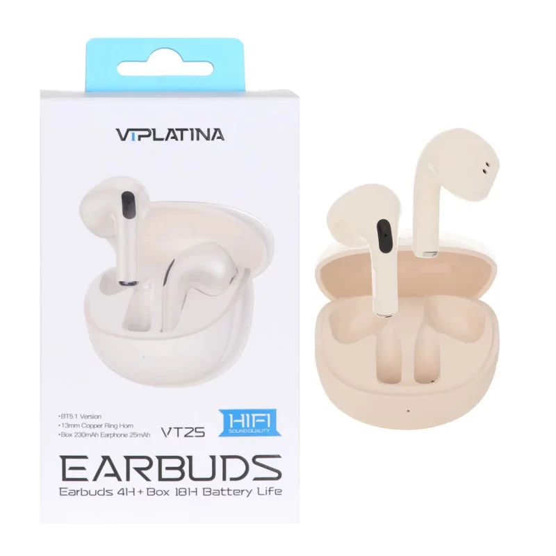 ایرفون بی سیم VIPLATINA مدل VT25 - کرم (گارانتی 18 ماه تعویض نیکان همراه) - تصویر 2