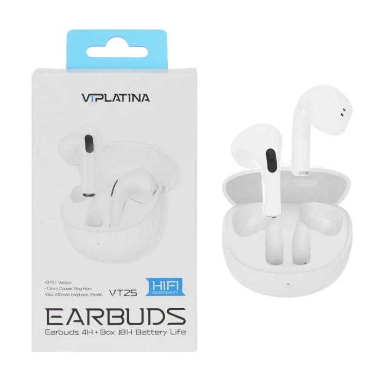 ایرفون بی سیم VIPLATINA مدل VT25 - سفید (گارانتی 18 ماه تعویض نیکان همراه) - تصویر 2