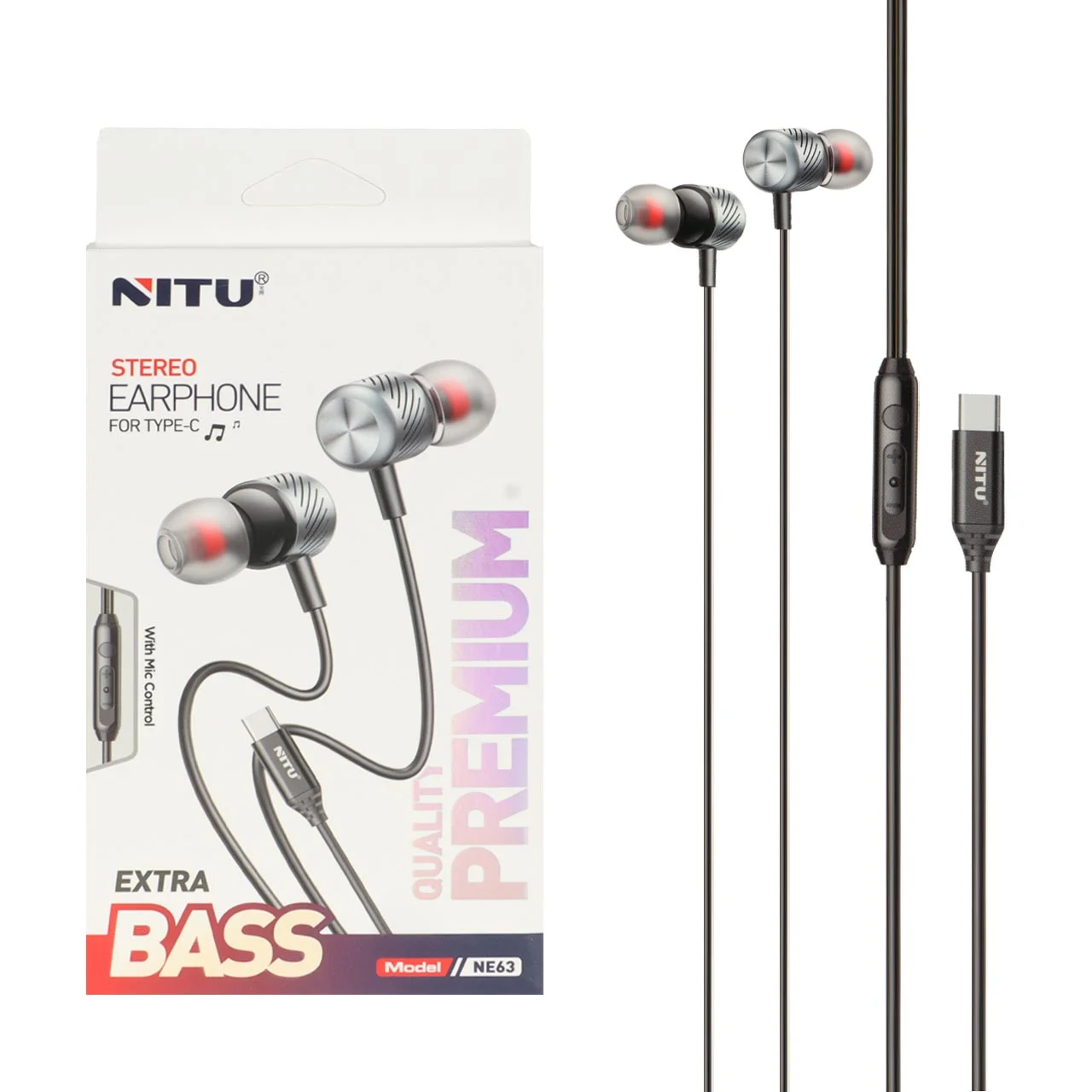 1593-1720824-1 هندزفری باسیم Nitu Type-C مدل NE63 - مشکی (گارانتی 18 ماه تعویض نیکان همراه) - تصویر 1
