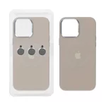 قاب سیلیکونی اورجینال Magsafe با ست محافظ لنز رینگی Apple iPhone 15 Pro Max - خاکی (پک دار)