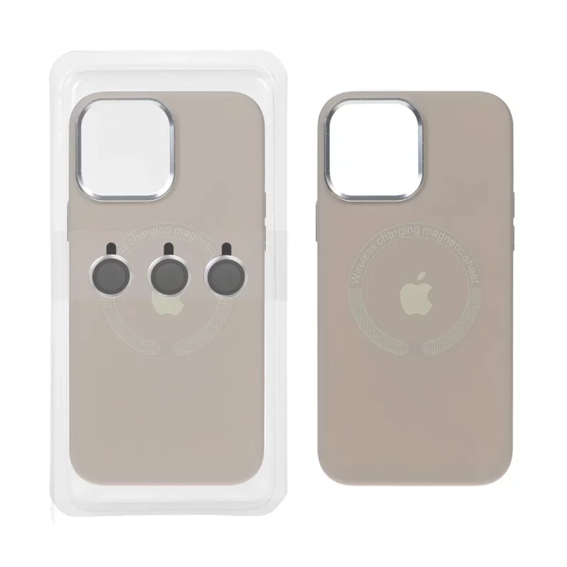 قاب سیلیکونی اورجینال Magsafe با ست محافظ لنز رینگی Apple iPhone 15 Pro Max - خاکی (پک دار) - تصویر 2
