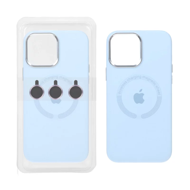 قاب سیلیکونی اورجینال Magsafe با ست محافظ لنز رینگی Apple iPhone 13 Pro Max - آبی کبریتی (پک دار) - تصویر 2