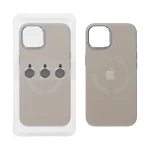 قاب سیلیکونی اورجینال Magsafe با ست محافظ لنز رینگی Apple iPhone 13 / iPhone 14 - خاکی (پک دار)