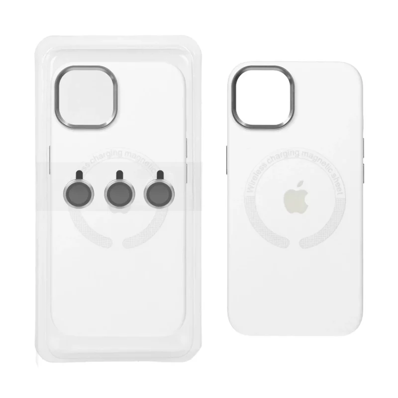 قاب سیلیکونی اورجینال Magsafe با ست محافظ لنز رینگی Apple iPhone 13 / iPhone 14 - سفید (پک دار) - تصویر 2