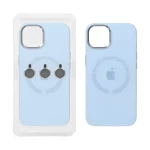 قاب سیلیکونی اورجینال Magsafe با ست محافظ لنز رینگی Apple iPhone 13 / iPhone 14 - آبی کبریتی (پک دار)