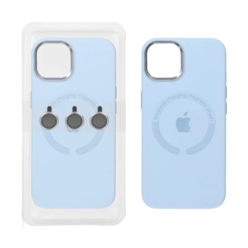 قاب سیلیکونی اورجینال Magsafe با ست محافظ لنز رینگی Apple iPhone 13 / iPhone 14 - آبی کبریتی (پک دار) - تصویر 2