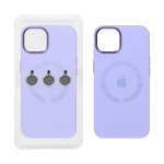 قاب سیلیکونی اورجینال Magsafe با ست محافظ لنز رینگی Apple iPhone 13 / iPhone 14 - یاسی (پک دار)