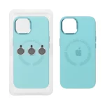 قاب سیلیکونی اورجینال Magsafe با ست محافظ لنز رینگی Apple iPhone 13 / iPhone 14 - سبز آبی (پک دار)