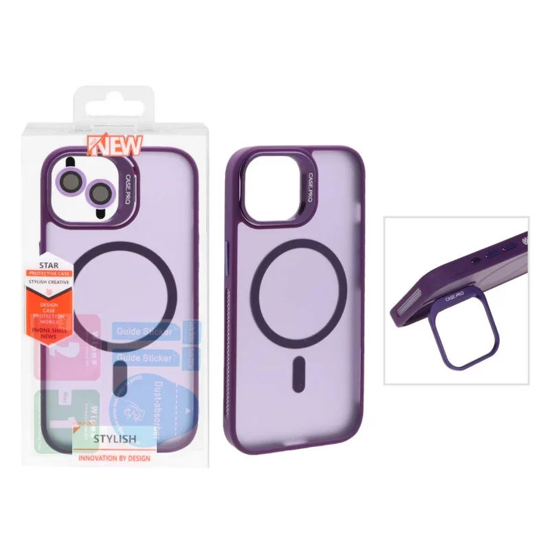 قاب Case Pro لنز آلومینیومی مات Magsafe با ست محافظ لنز رینگی مدل Apple iPhone 13 / iPhone 14 - بنفش (پک دار) - تصویر 2