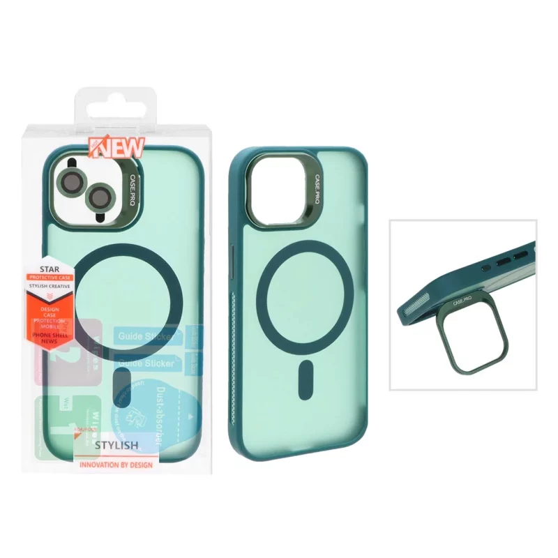 قاب Case Pro لنز آلومینیومی مات Magsafe با ست محافظ لنز رینگی مدل Apple iPhone 13 / iPhone 14 - سبز (پک دار) - تصویر 2