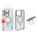 قاب Case Pro لنز آلومینیومی مات Magsafe با ست محافظ لنز رینگی مدل Apple iPhone 15 Pro Max - خاکستری (پک دار)