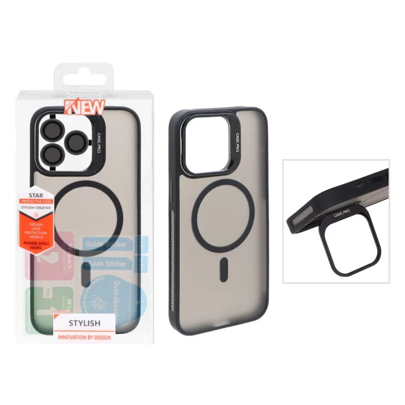 قاب Case Pro لنز آلومینیومی مات Magsafe با ست محافظ لنز رینگی مدل Apple iPhone 15 Pro Max - مشکی (پک دار) - تصویر 2