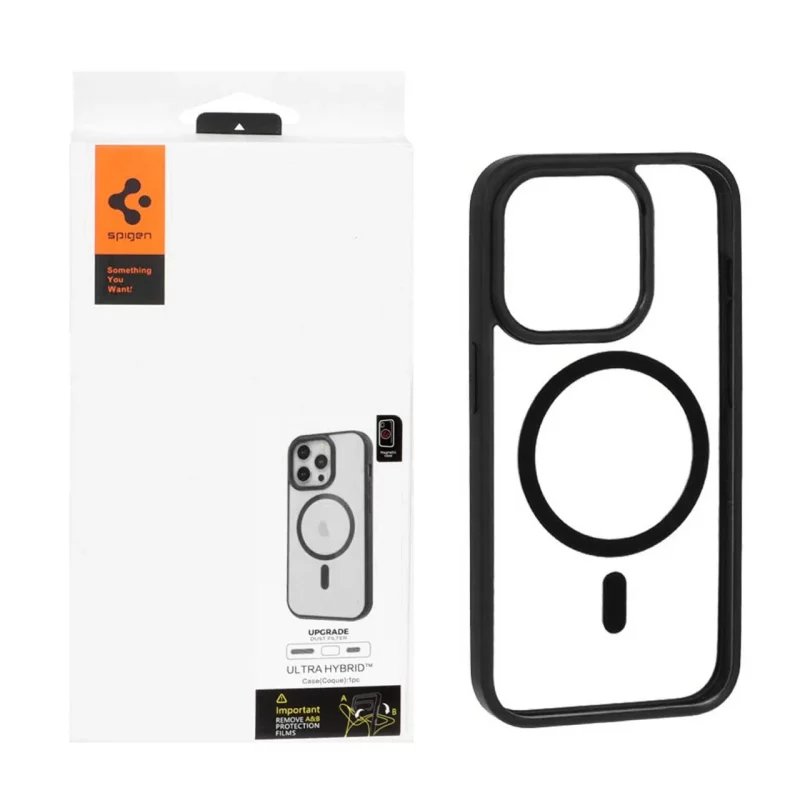 قاب اورجینال Magsafe Spigen با توری اسپیکر فلزی Apple iPhone 15 Pro - شفاف مشکی (پک دار) - تصویر 2