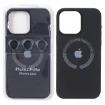 قاب سیلیکونی اورجینال Magsafe با ست محافظ لنز رینگی Apple iPhone 15 Pro Max - مشکی (پک دار)