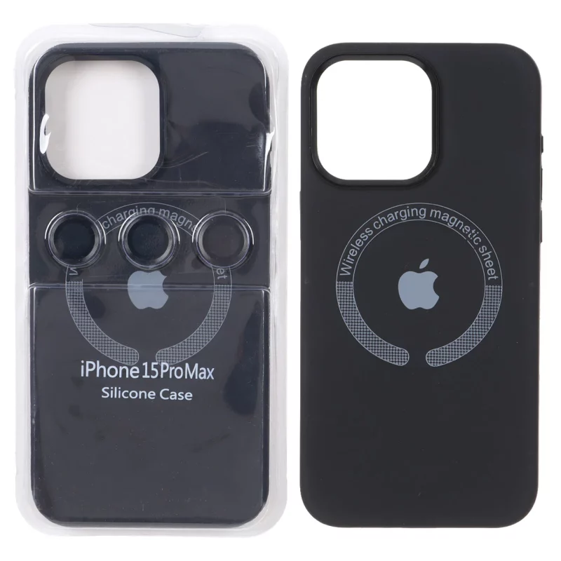 قاب سیلیکونی اورجینال Magsafe با ست محافظ لنز رینگی Apple iPhone 15 Pro Max - مشکی (پک دار) - تصویر 2