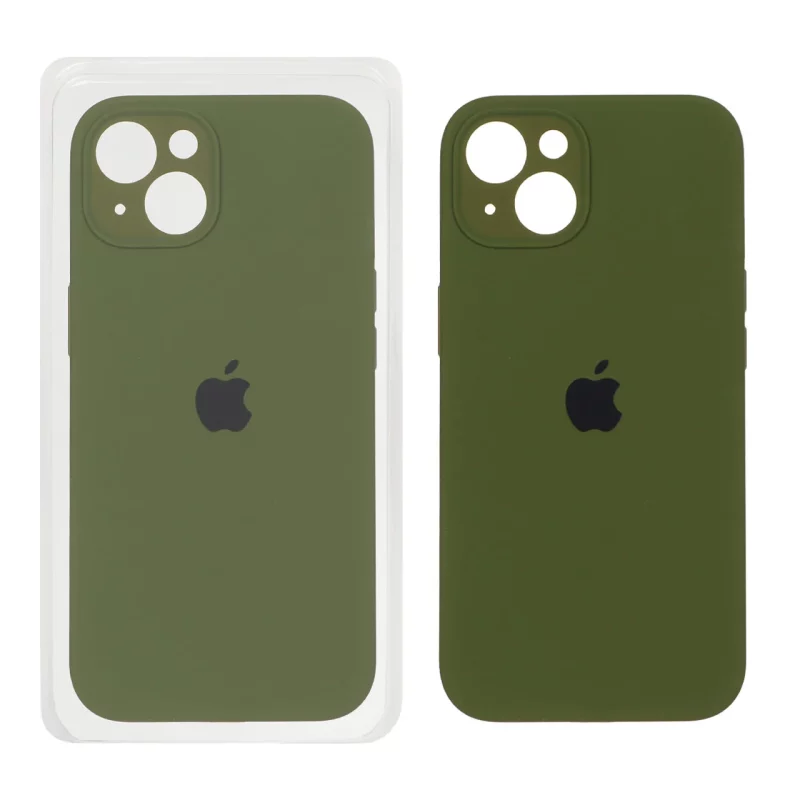 قاب سیلیکونی پاک کنی محافظ لنزدار اورجینال Apple iPhone 13 / iPhone 14 - سبز زیتونی (پک اصلی) - تصویر 2