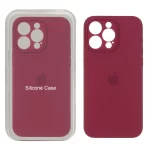 قاب سیلیکونی پاک کنی محافظ لنزدار اورجینال Apple iPhone 15 Pro Max - زرشکی (پک اصلی)
