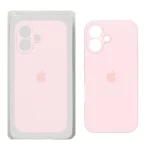 قاب سیلیکونی پاک کنی محافظ لنزدار اورجینال Apple iPhone 16 - صورتی روشن (پک اصلی)