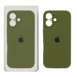 قاب سیلیکونی پاک کنی محافظ لنزدار اورجینال Apple iPhone 16 - سبز زیتونی (پک اصلی)