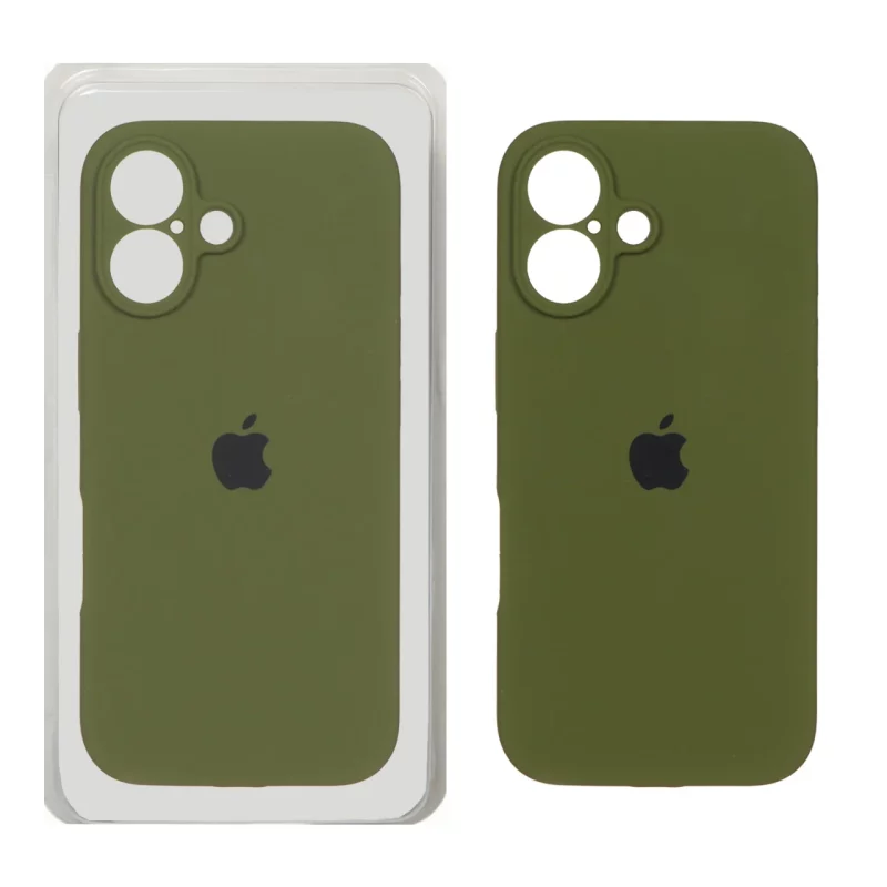 قاب سیلیکونی پاک کنی محافظ لنزدار اورجینال Apple iPhone 16 - سبز زیتونی (پک اصلی) - تصویر 2