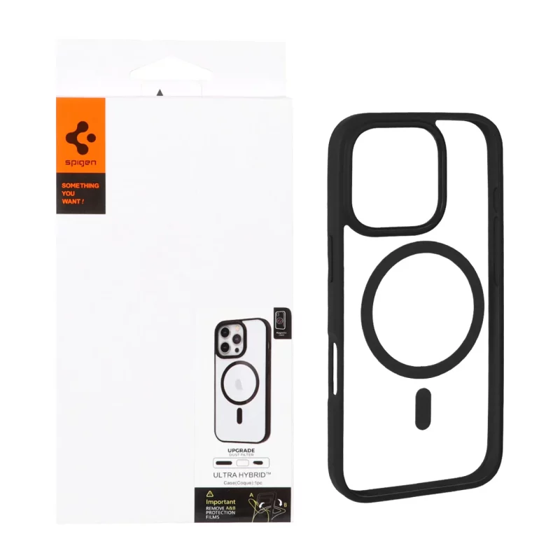 قاب اورجینال Magsafe Spigen با توری اسپیکر فلزی Apple iPhone 16 Pro - شفاف مشکی (پک دار) - تصویر 2