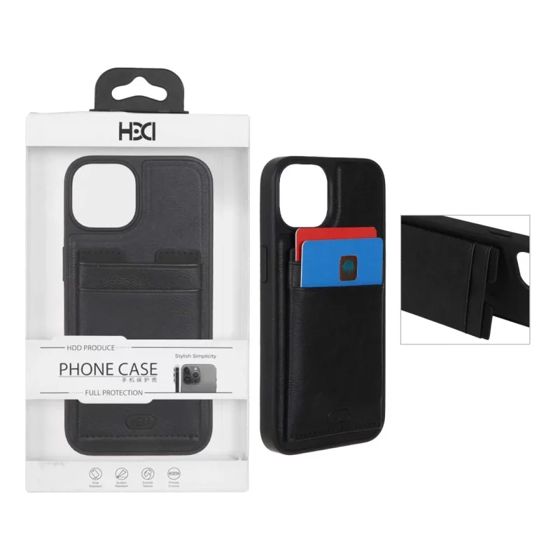 قاب اورجینال HDD چرمی جاکارتی مگنتی استندشو Apple iPhone 13 / iPhone 14 - مشکی (پک دار) - تصویر 2