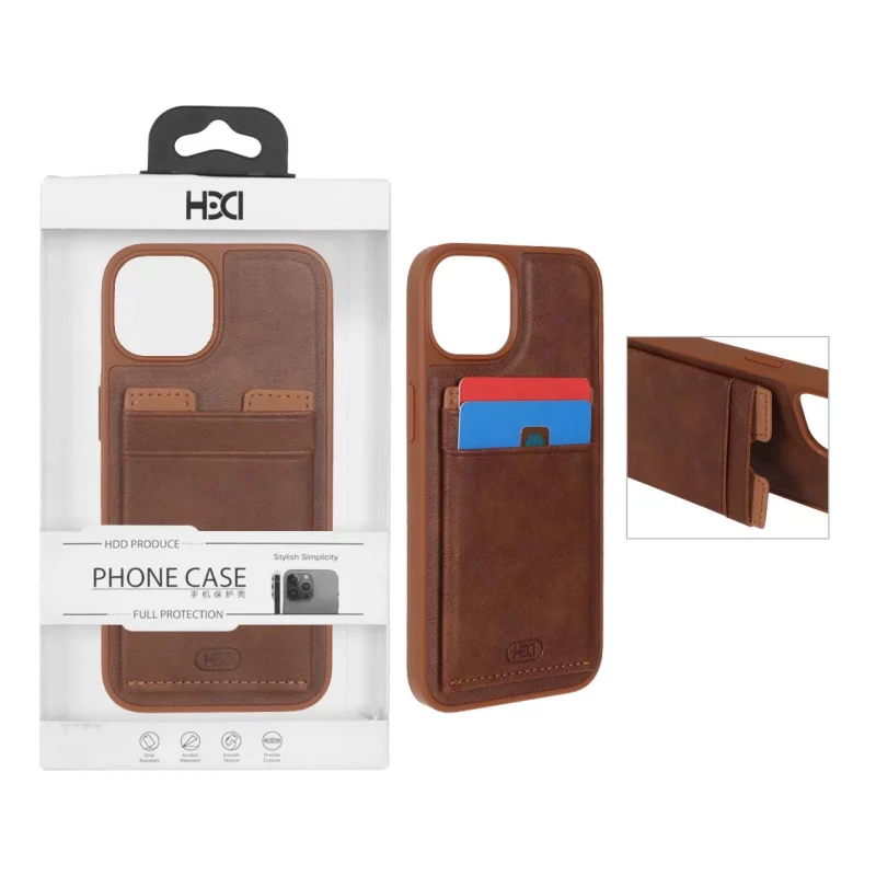 قاب اورجینال HDD چرمی جاکارتی مگنتی استندشو Apple iPhone 13 / iPhone 14 - صحرایی کد 1 (پک دار) - تصویر 2