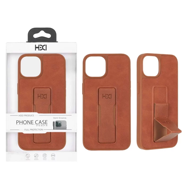 قاب اورجینال HDD چرمی استندشو مگنتی Apple iPhone 13 / iPhone 14 - صحرایی - تصویر 2