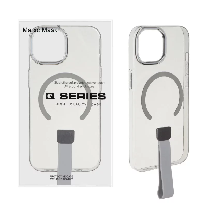 قاب اورجینال Q Series شفاف فینگربند سیلیکونی Magsafe مدل Apple iPhone 15 / iPhone 14 / iPhone 13 - طوسی (پک دار) - MPS - تصویر 2