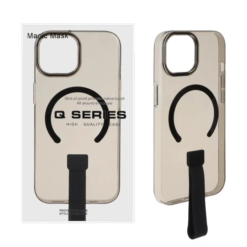 قاب اورجینال Q Series شفاف فینگربند سیلیکونی Magsafe مدل Apple iPhone 15 / iPhone 14 / iPhone 13 - مشکی (پک دار) - MPS - تصویر 2
