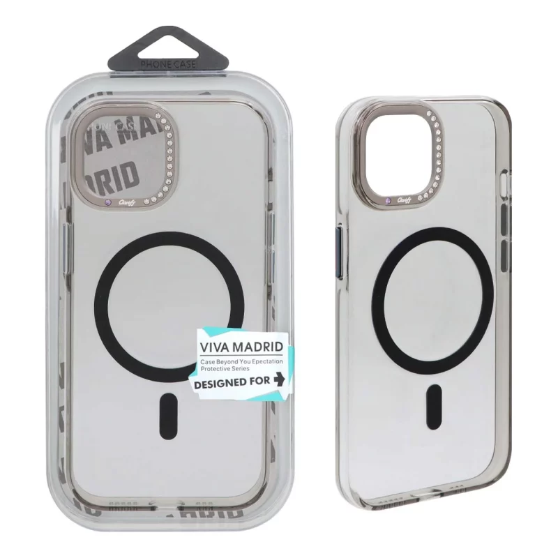 قاب اورجینال Viva Madrid پشت سخت MagSafe لنز نگین دار Apple iPhone 15 / iPhone 14 / iPhone 13 - مشکی (پک دار) - تصویر 2