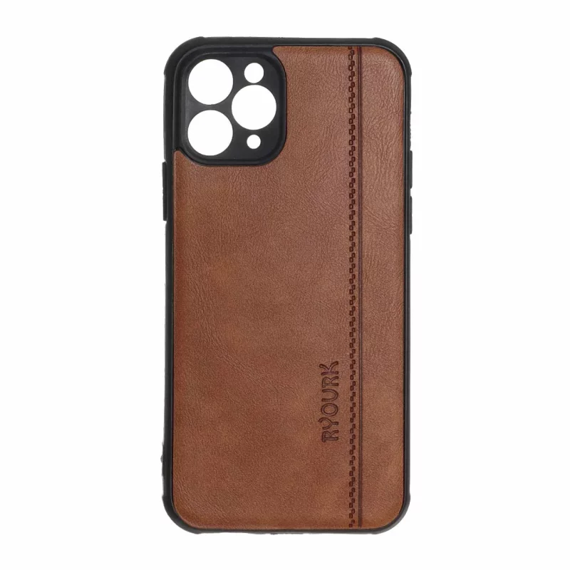 قاب طرح چرم RYOURK مدل Apple iPhone 11 pro - قهوه ای تیره - تصویر 2