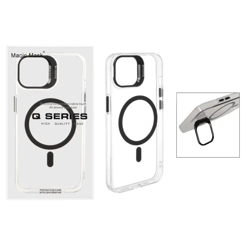 قاب اورجینال Q Series Bracket کریستالی Magsafe لنز استندشو Apple iPhone 13 / iPhone 14 - مشکی (پک دار) - تصویر 2