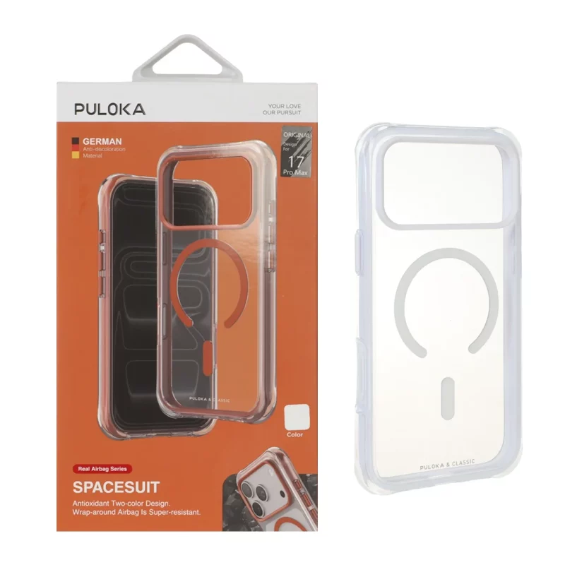 قاب اورجینال Puloka شفاف Spacesuit پشت سخت MagSafe مدل Apple iPhone 17 Pro Max - سفید (پک دار) - تصویر 2